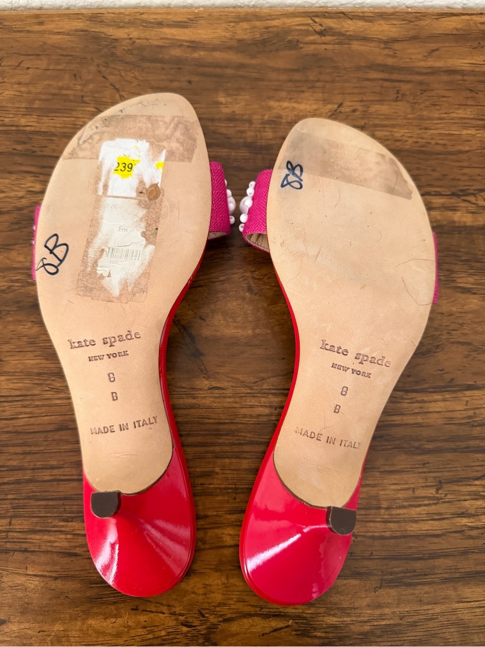 Kate Spade New York Pink & Red Leather Kitten Heel with Pearl Embellishments - Picture 5 of 9